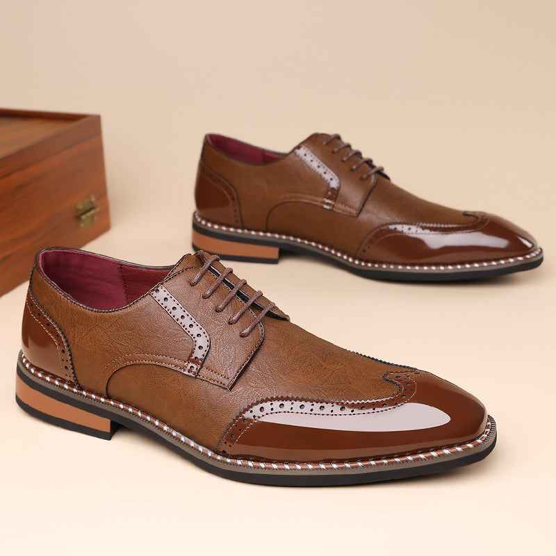 Spencer Brogue Sneakers in Brown — both shoes showing the brogue detailing and welt stitching