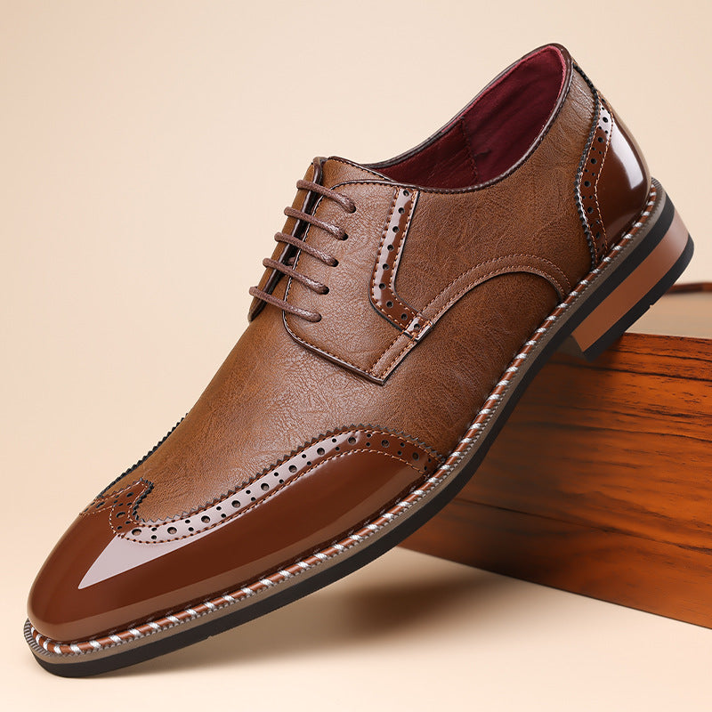 Spencer Brogue Sneakers in Brown — two-tone leather wingtip brogue with a polished toe