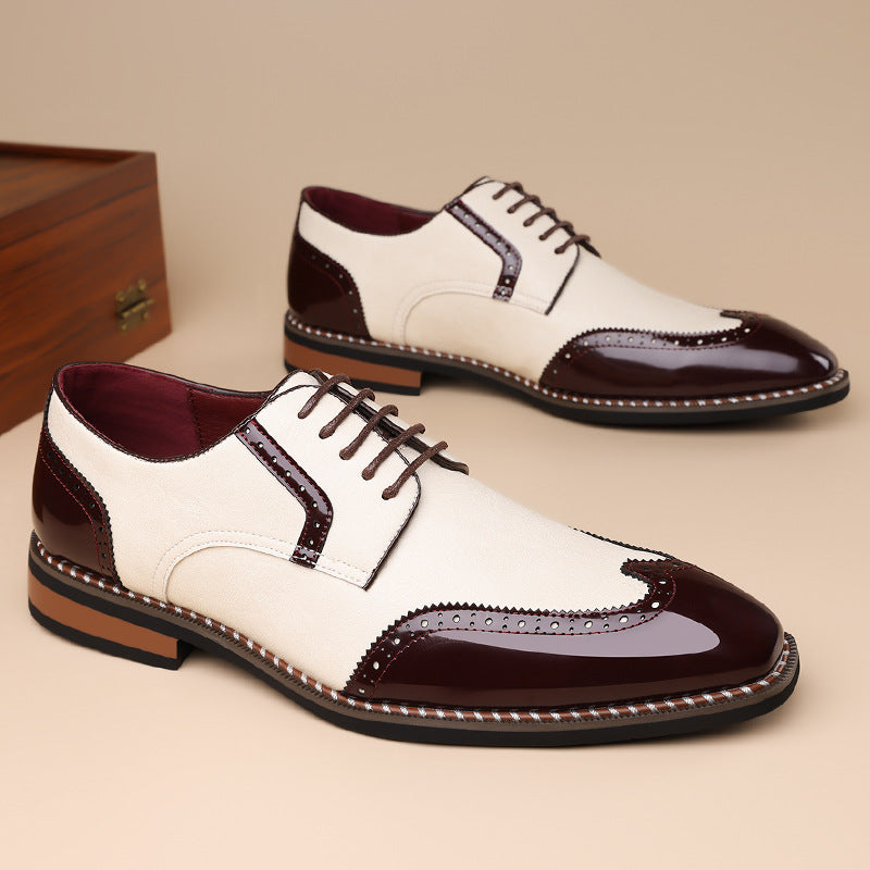 Spencer Brogue Sneakers in Cream — both shoes showing the brogue detailing and welt stitching