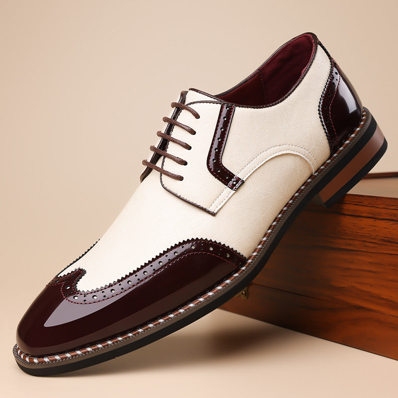 Spencer Brogue Sneakers in Cream — two-tone leather wingtip brogue with a polished toe