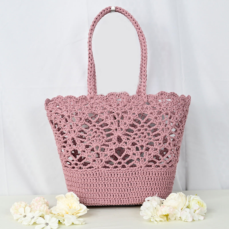 Beatrice Crochet Tote in Lavender — crochet cotton with delicate lace detailing
