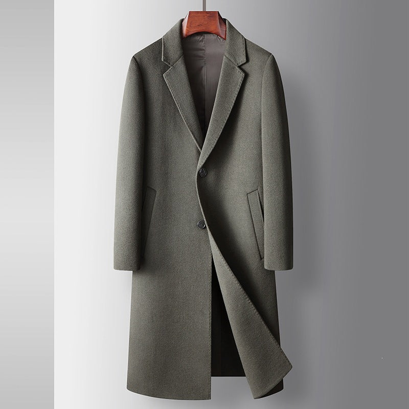 Everett Notched Overcoat in Olive Green — front view
