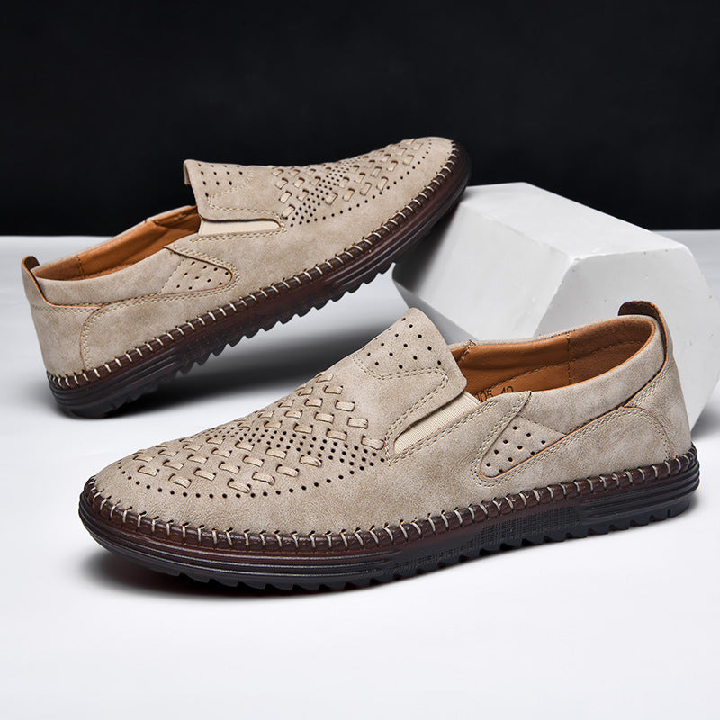 Gianni Woven Loafers in Beige — woven suede slip-on loafer with cushioned sole
