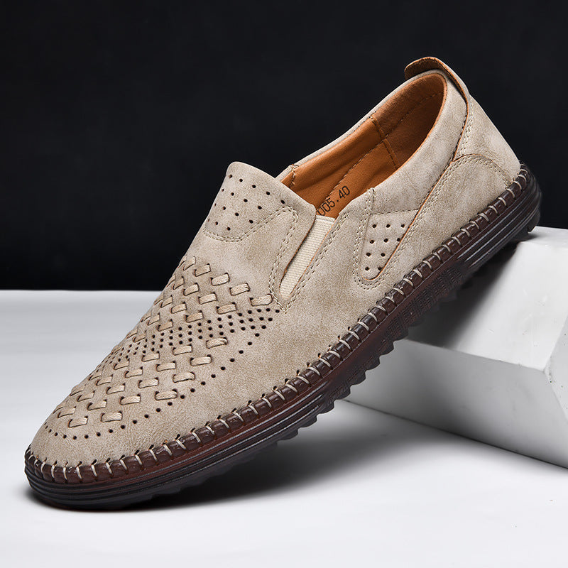 Gianni Woven Loafers in Beige — woven suede slip-on loafer with cushioned sole