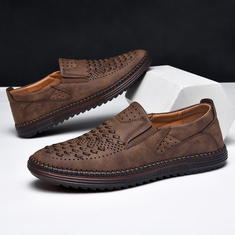 Gianni Woven Loafers in Brown — woven suede slip-on loafer with cushioned sole