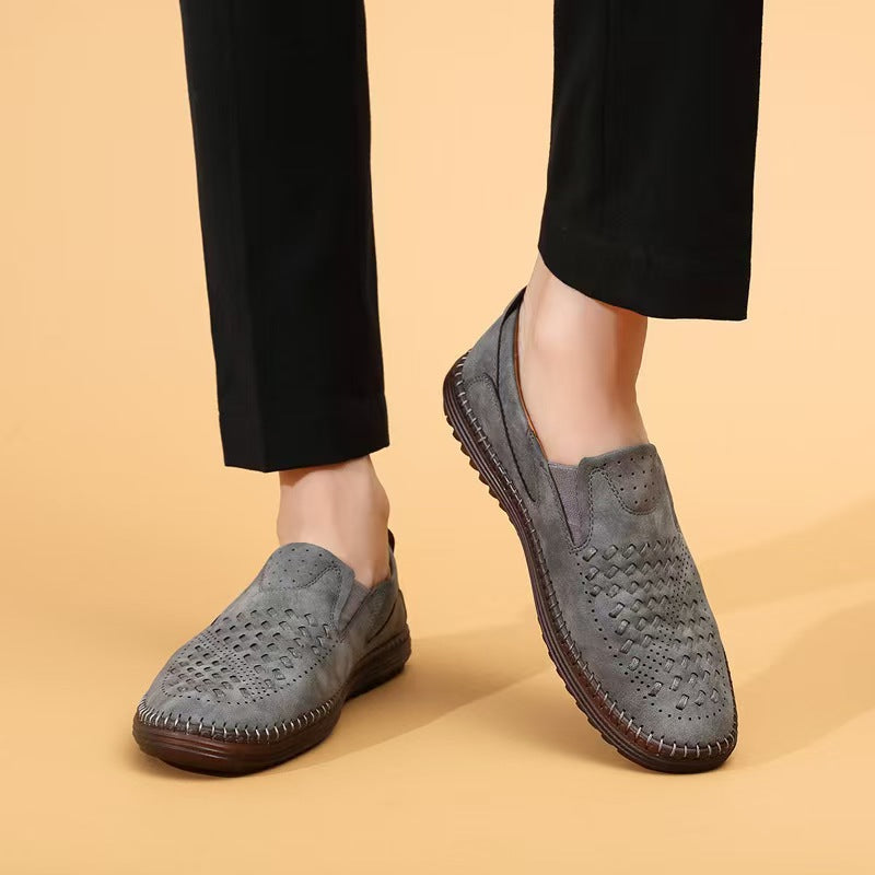 Gianni Woven Loafers in Gray — woven suede slip-on loafer with cushioned sole