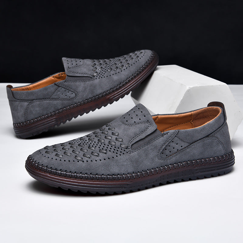 Gianni Woven Loafers in Gray — woven suede slip-on loafer with cushioned sole