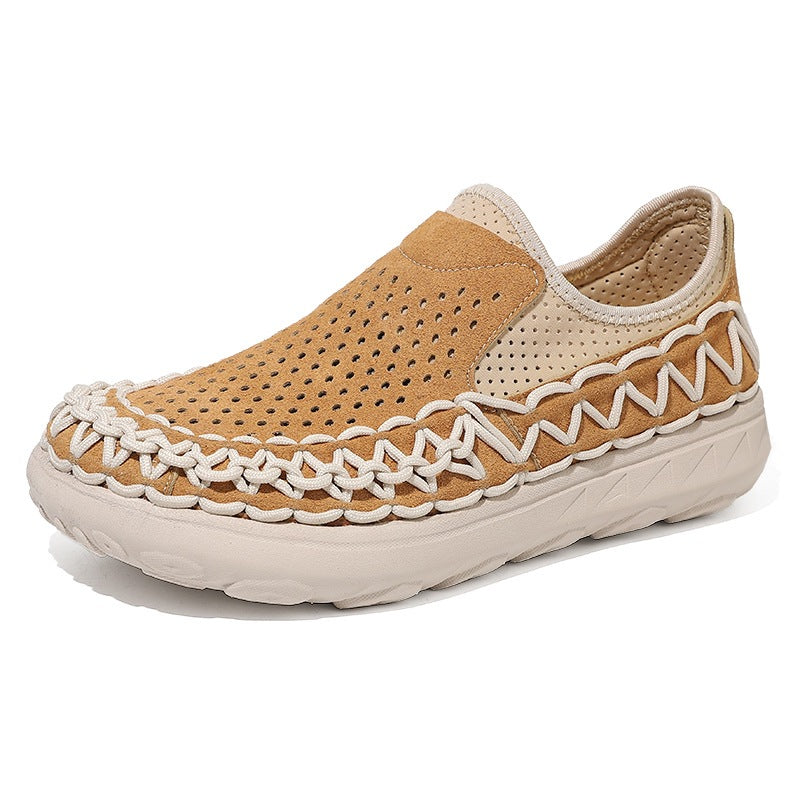 Dario Woven Loafers in Light Brown — men's woven slip-on loafer, angled view